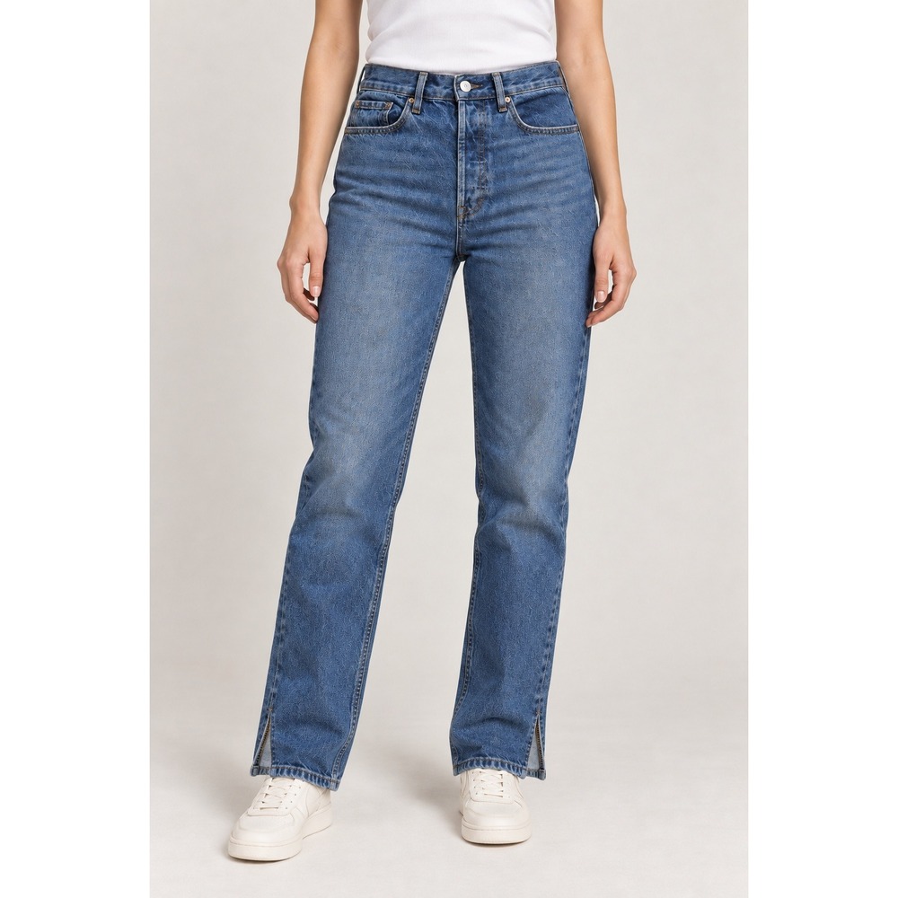 PacSun Ultra High Rise Slim Blue Denim Jeans Side Slit Hem Size 27 90's style